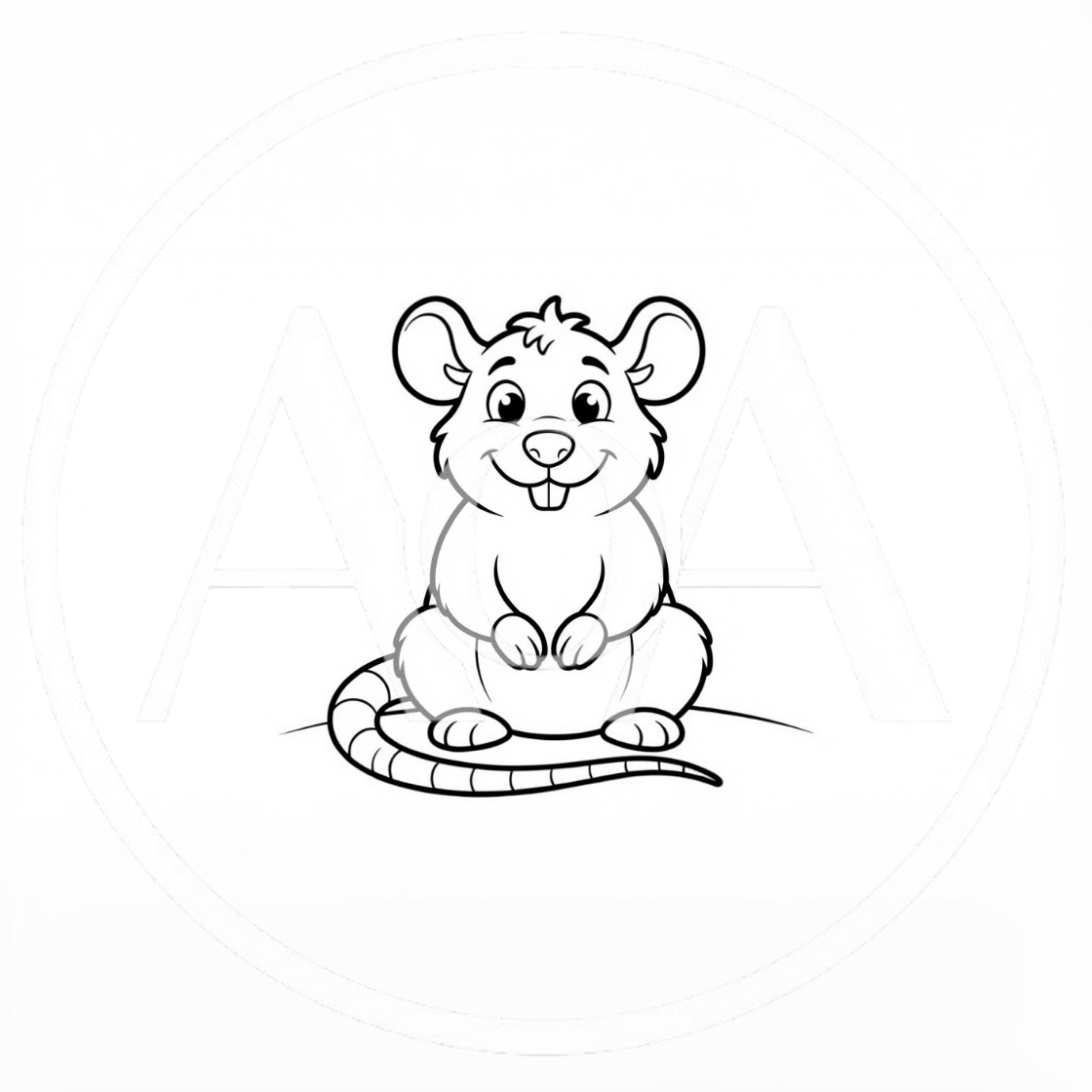 Cute Cartoon Mouse Line Art Illustration
