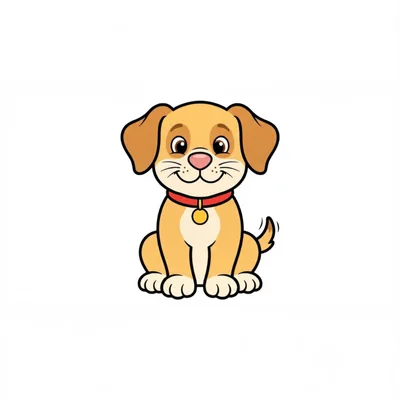 Cute Cartoon Puppy Sitting With Red Collar
