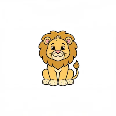 Cute Cartoon Lion Sitting On White Background