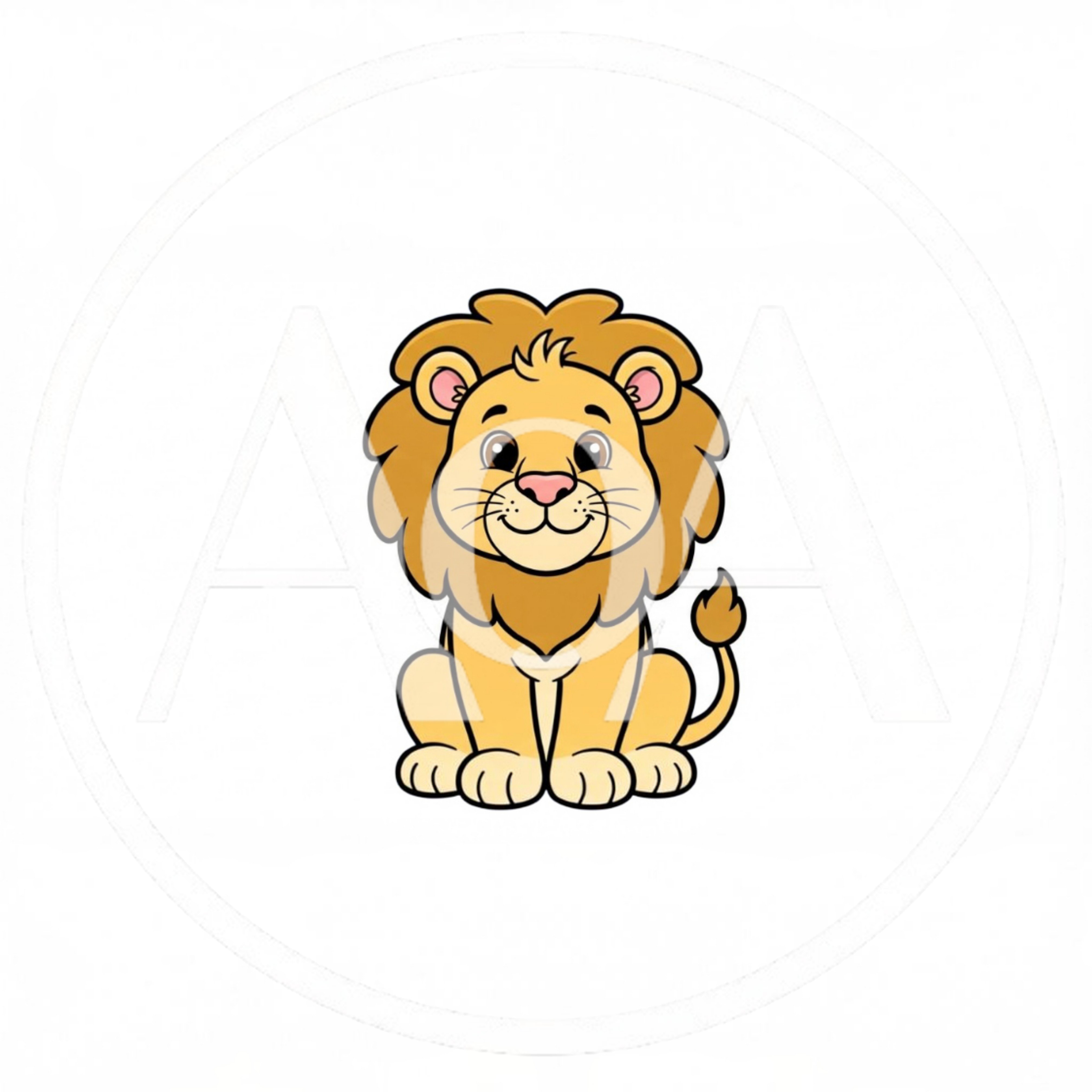 Cute Cartoon Lion Sitting On White Background