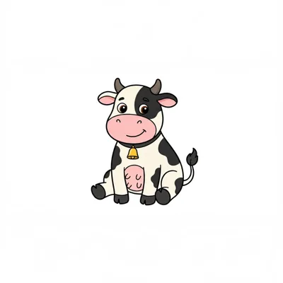Cute Cartoon Cow Sitting On White Background