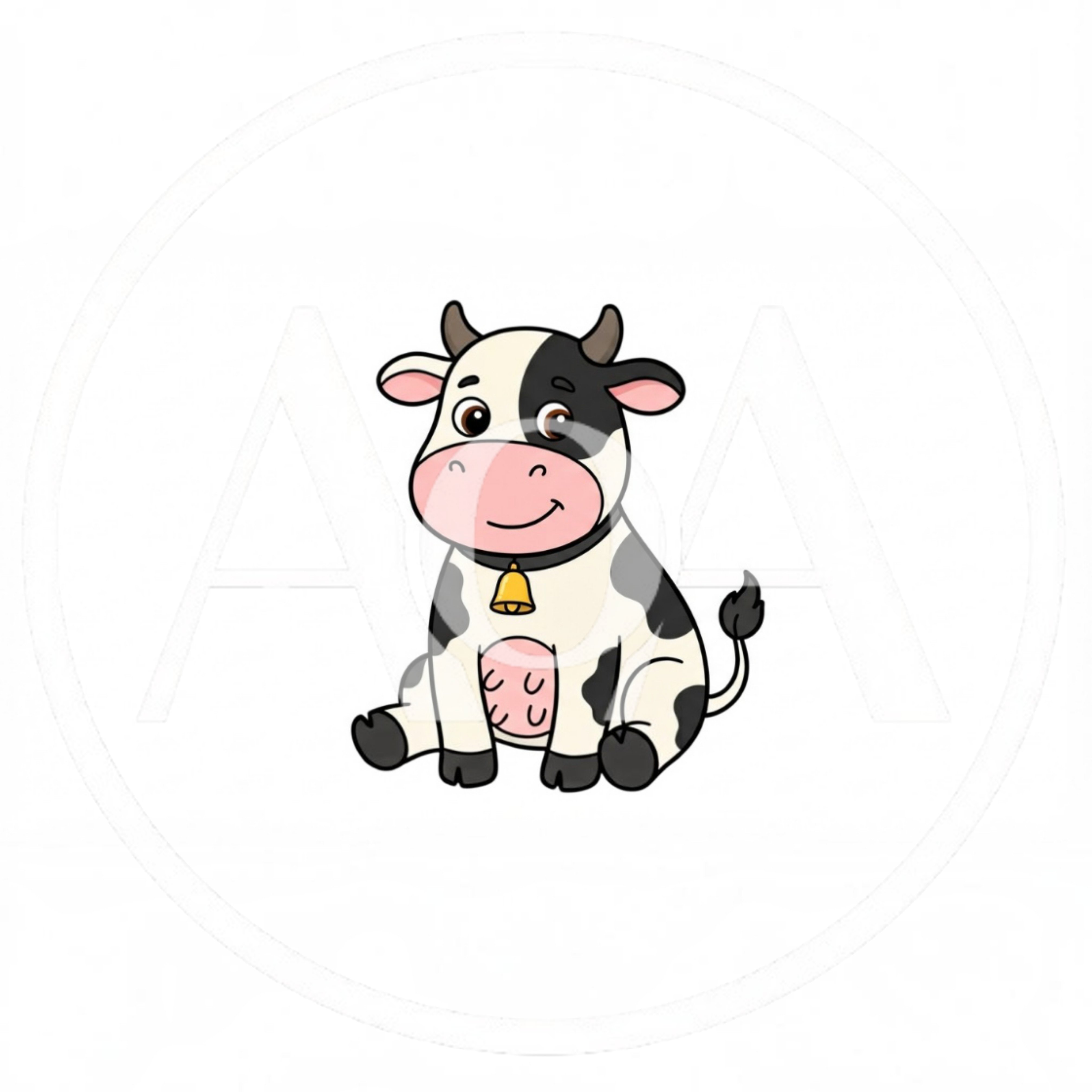 Cute Cartoon Cow Sitting On White Background