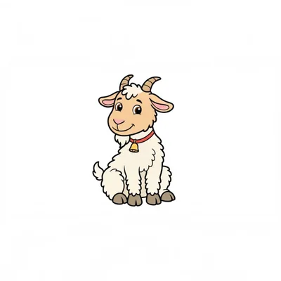 Cute Cartoon Goat Sitting With A Bell Collar