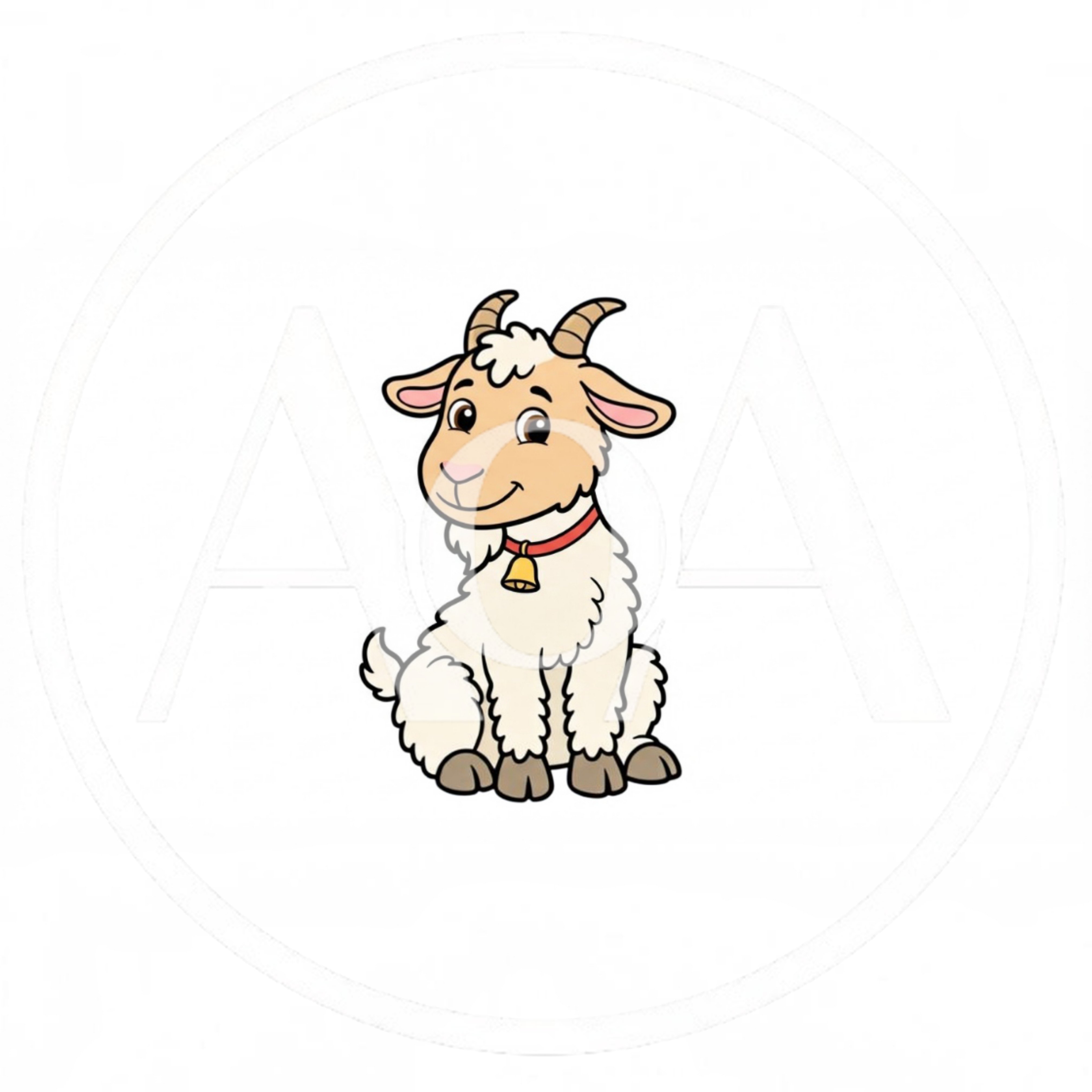 Cute Cartoon Goat Sitting With A Bell Collar