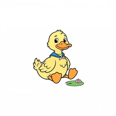Cute Cartoon Duckling Sitting With A Water Lily
