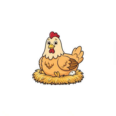 Cartoon Hen Sitting On A Nest With An Egg