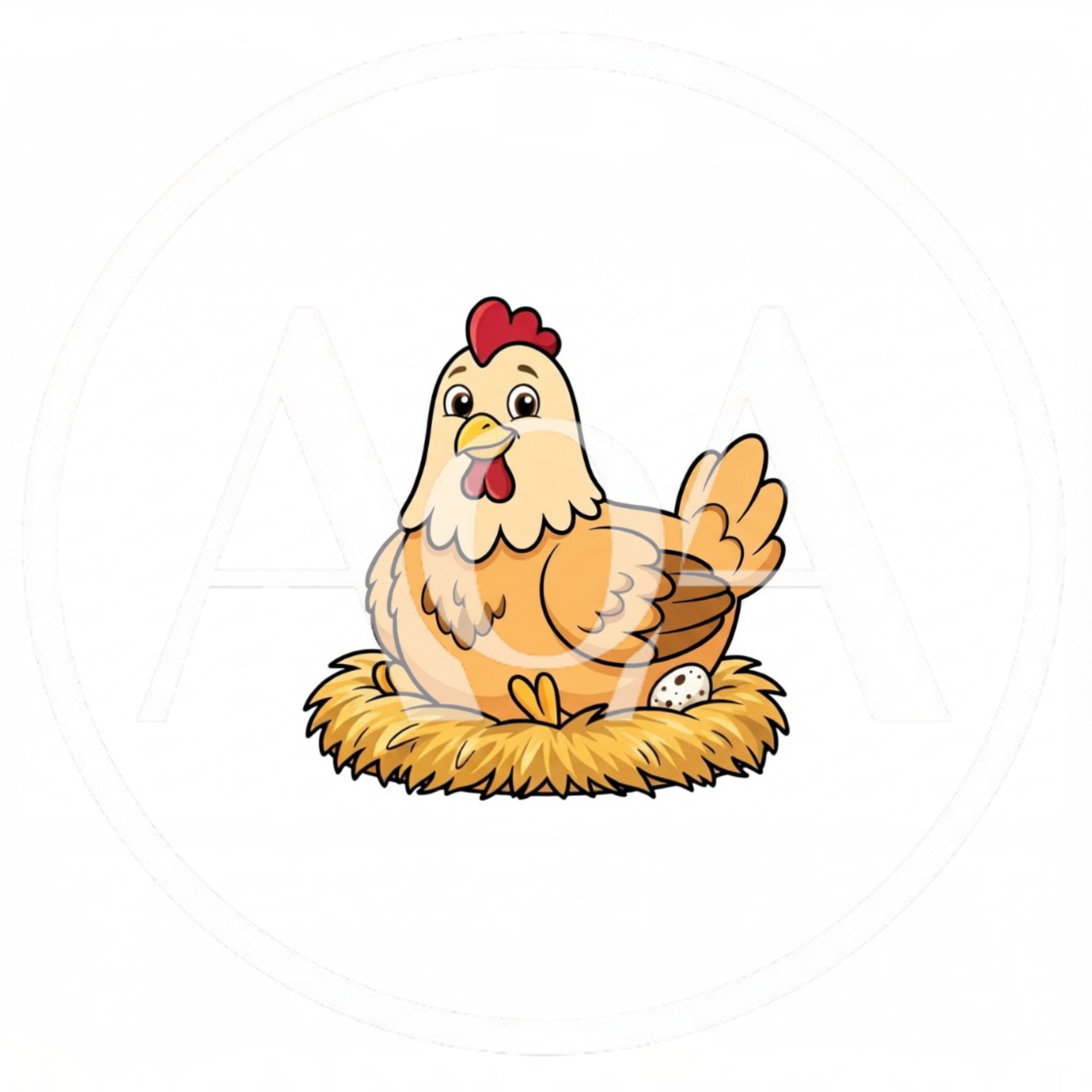 Cartoon Hen Sitting On A Nest With An Egg