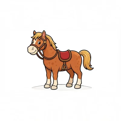 Cute Cartoon Pony With Saddle And Bridle