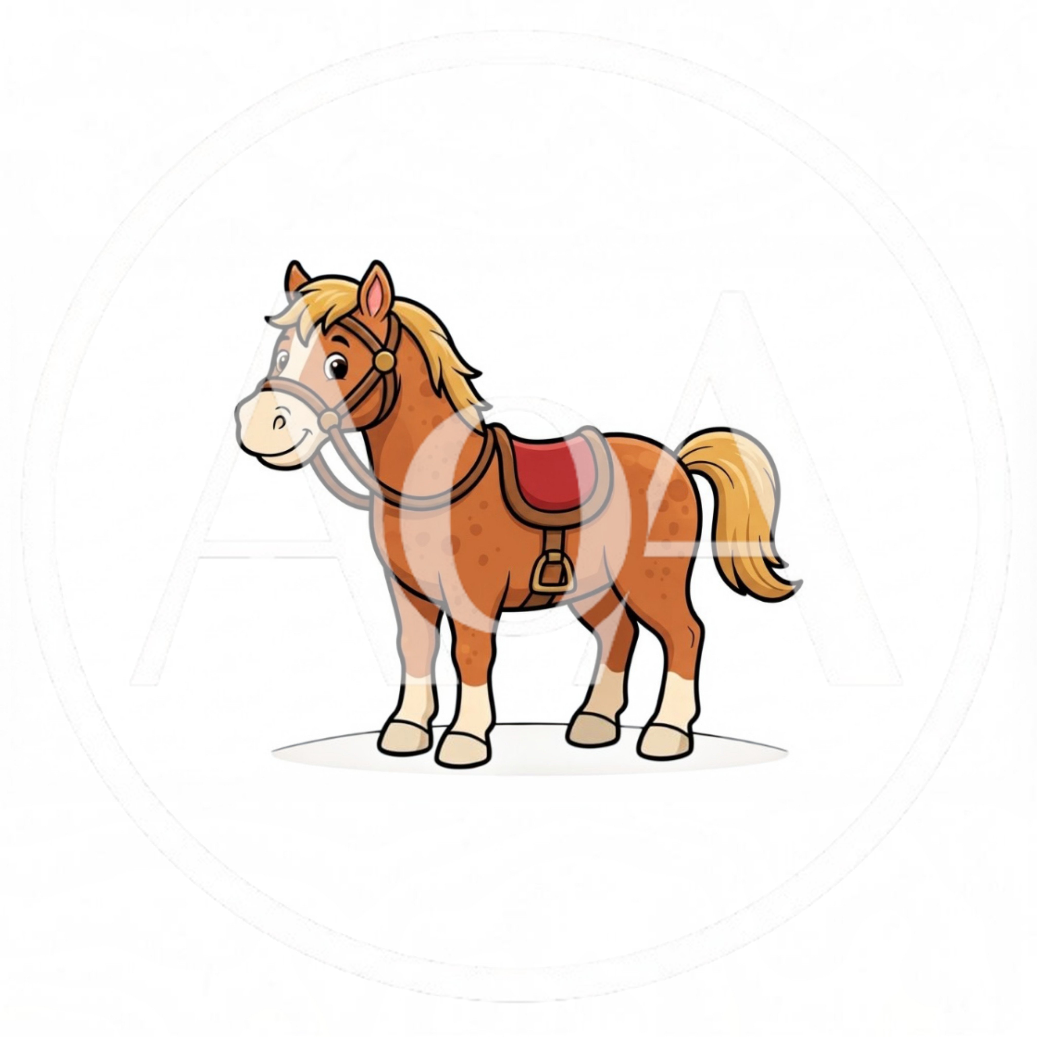 Cute Cartoon Pony With Saddle And Bridle
