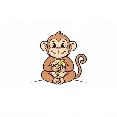 Cute Cartoon Monkey Holding A Banana