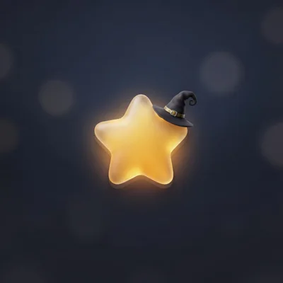 Glowing Yellow Star Wearing A Miniature Witch Hat