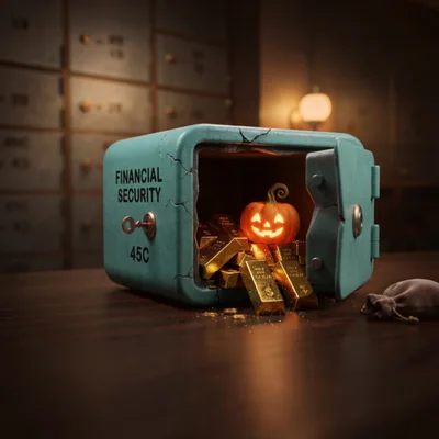 Jack O Lantern Pumpkin Inside A Gold Filled Safe