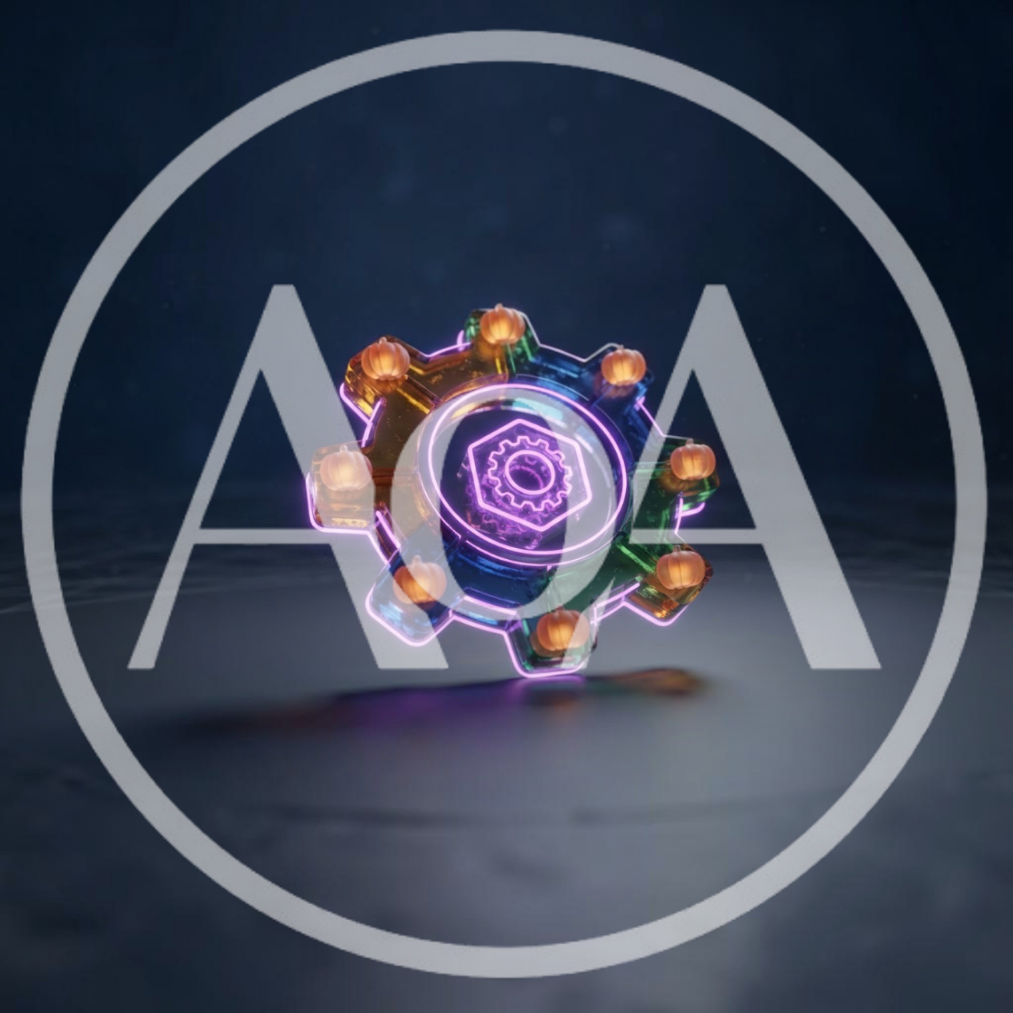 Neon Gear Icon With Miniature Pumpkins