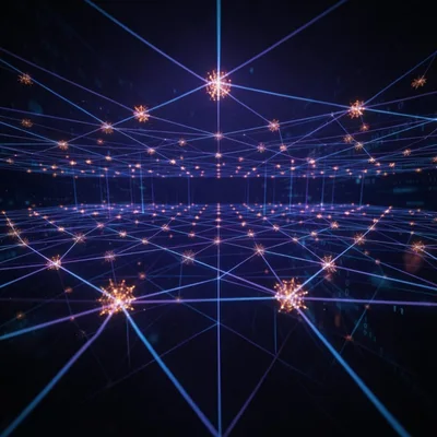 Digital Network Grid With Glowing Data Nodes