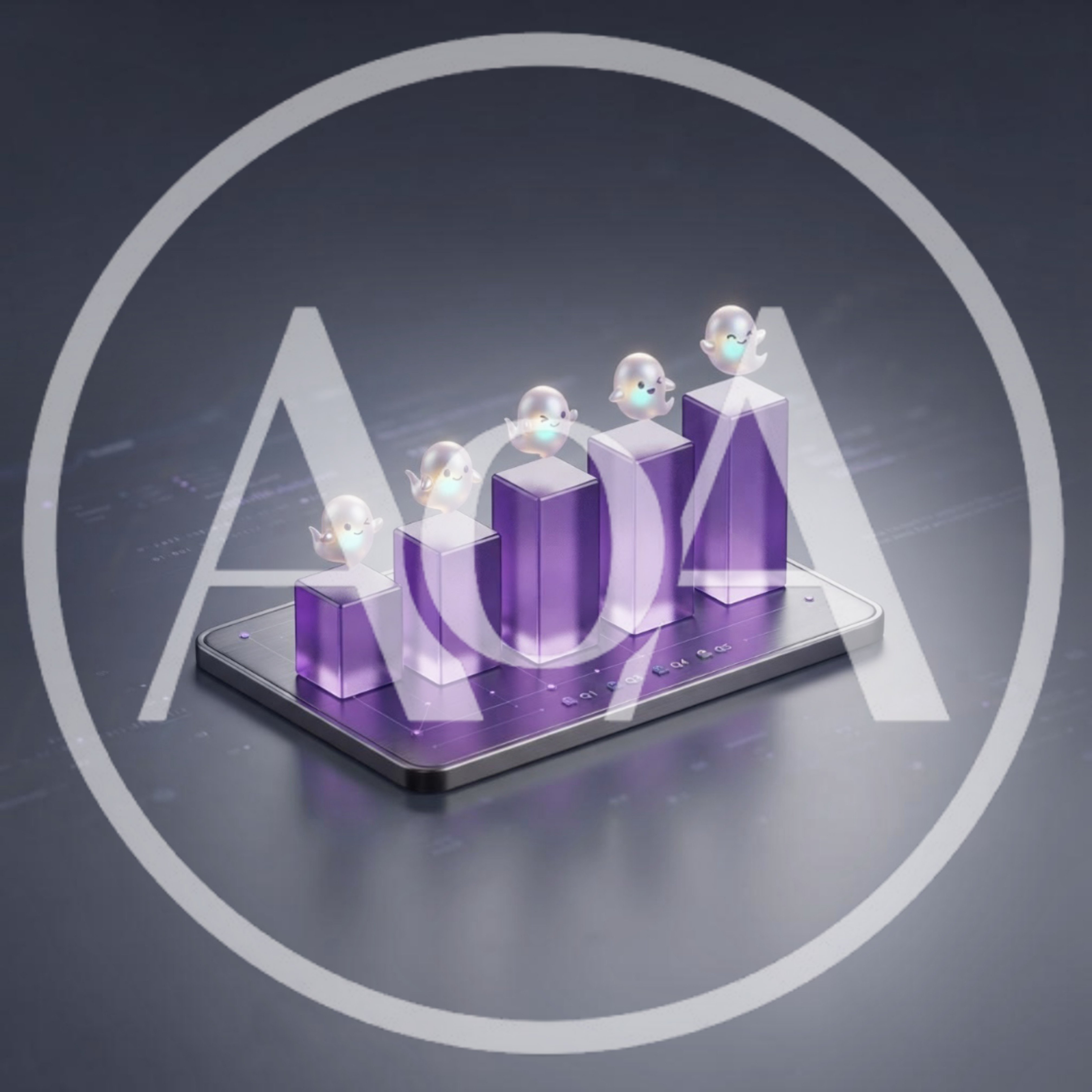 3D Bar Chart With Floating Ghost Characters
