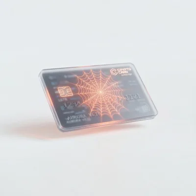 Floating Transparent Crypto Card With Glowing Spider Web Design
