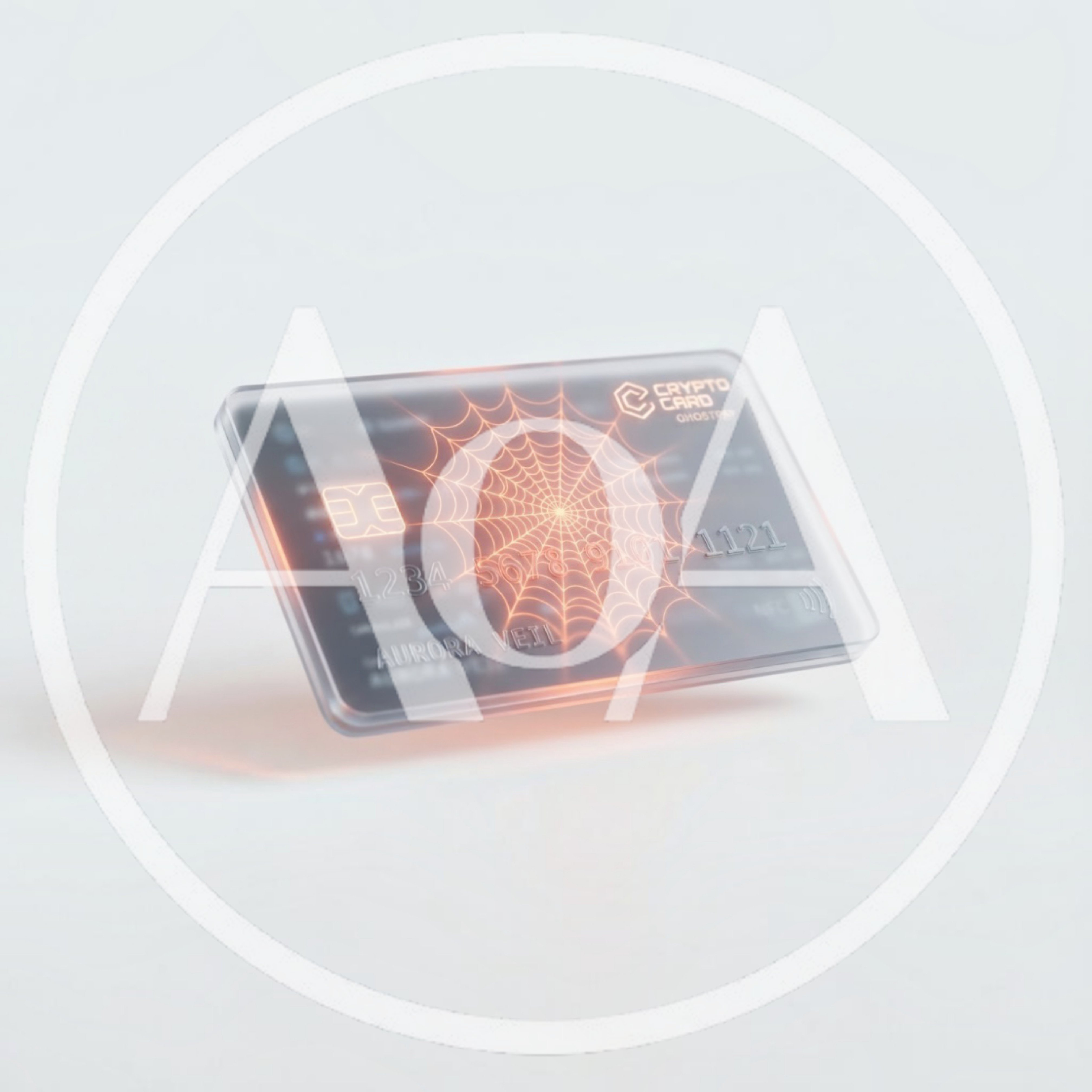Floating Transparent Crypto Card With Glowing Spider Web Design
