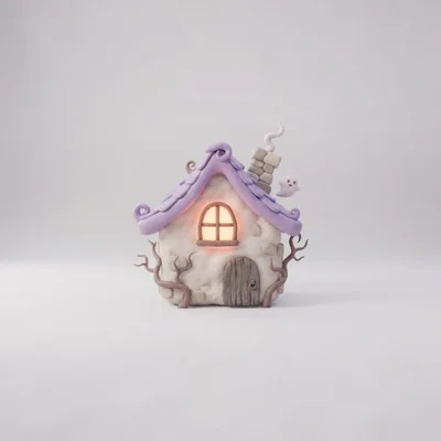 Claymation Style Haunted House With A Cute Ghost