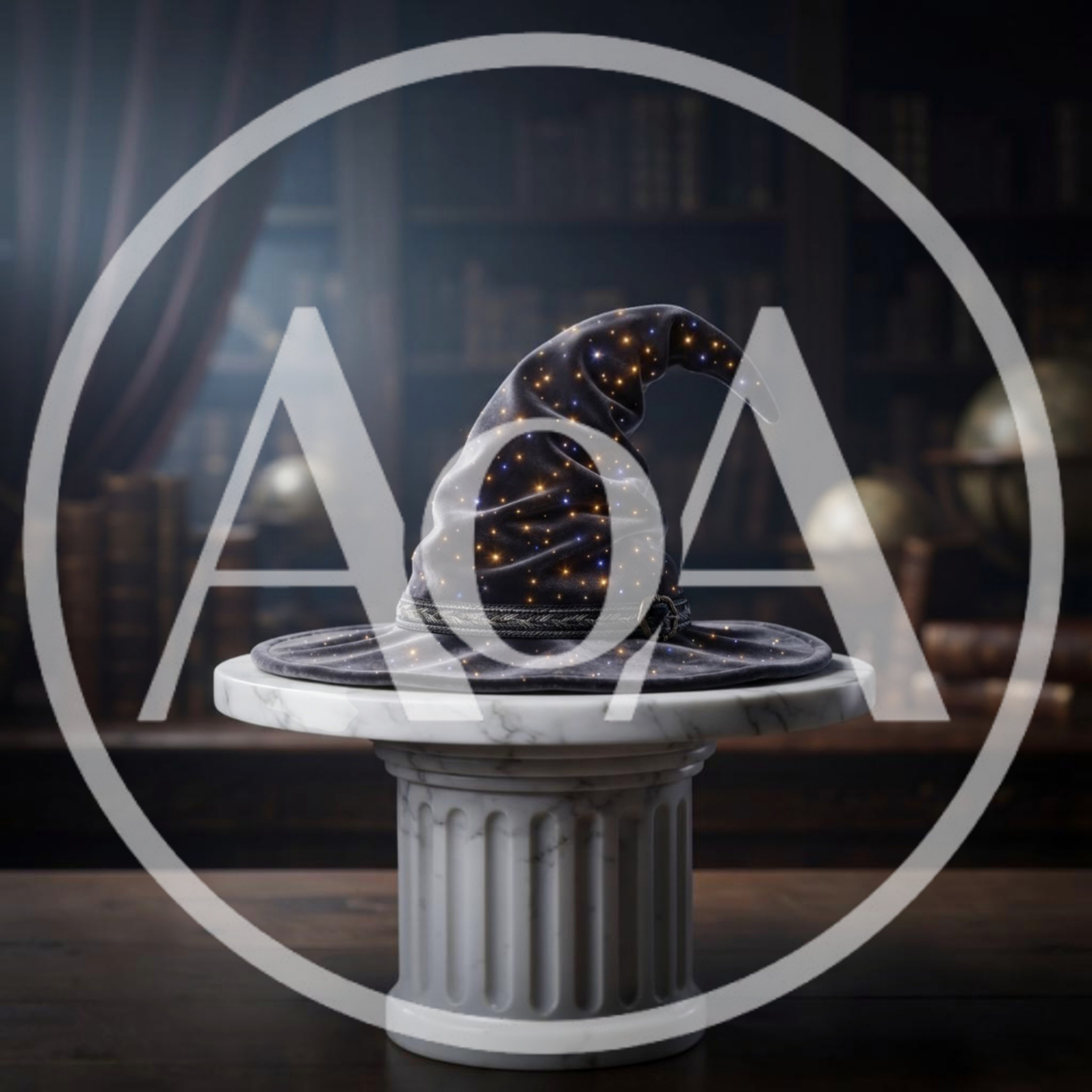 Magical Wizard Hat Resting On A Marble Pedestal