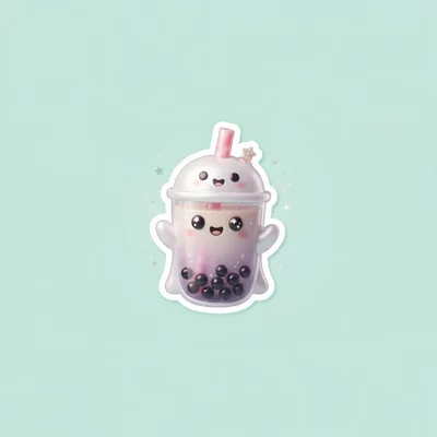Cute Ghost Bubble Tea Sticker Illustration