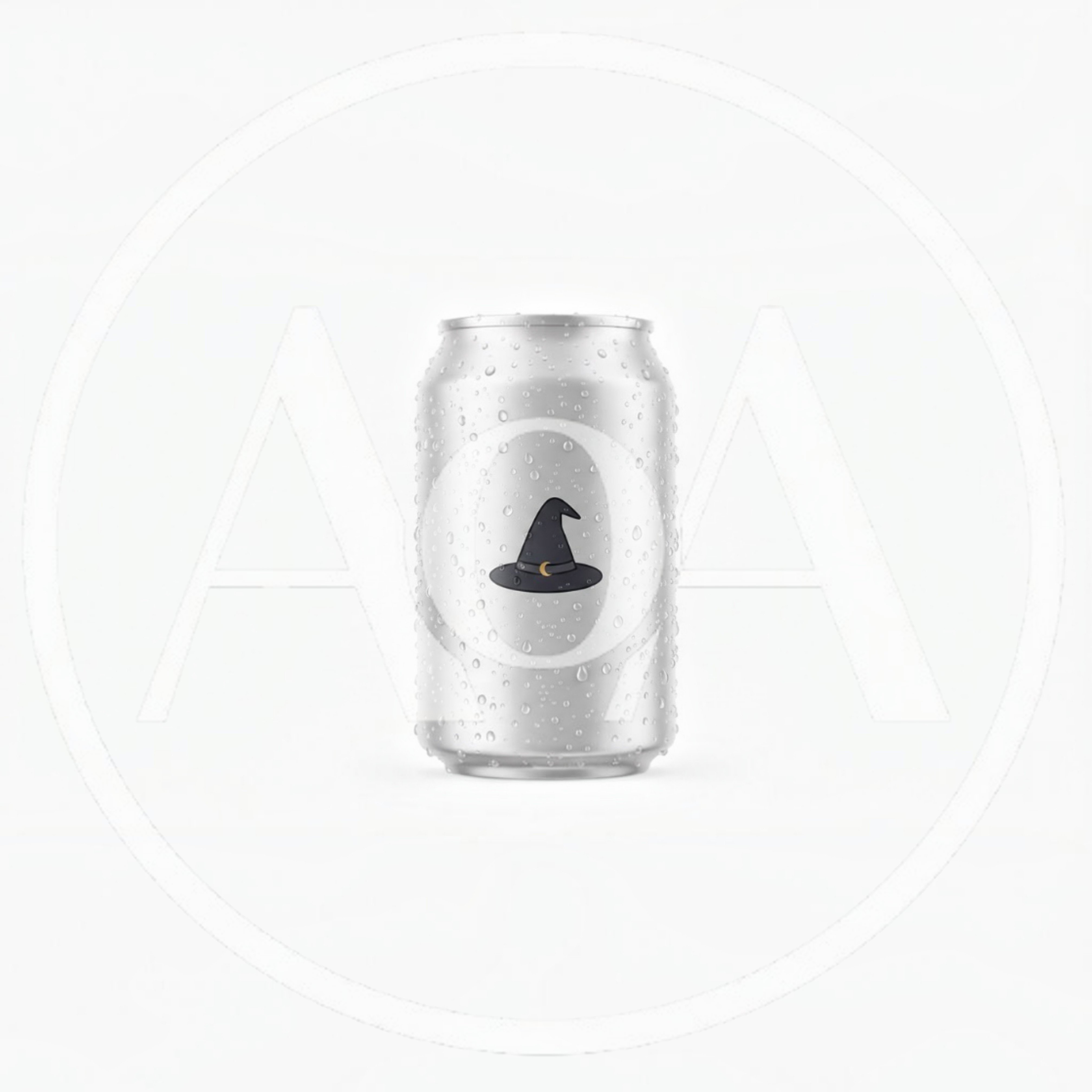 Silver Aluminum Beverage Can With Witch Hat Icon