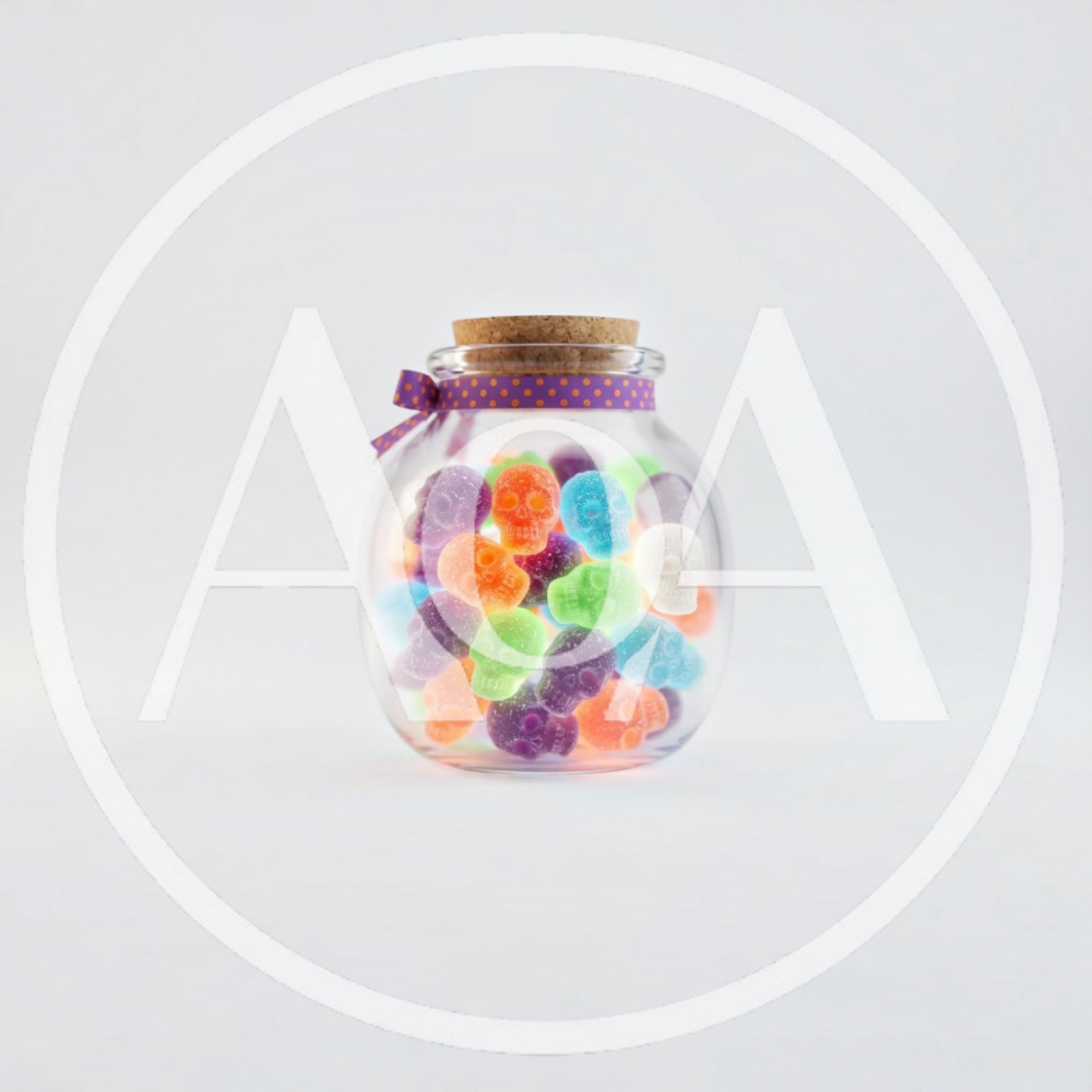 Glass Jar Filled With Colorful Gummy Skull Candies
