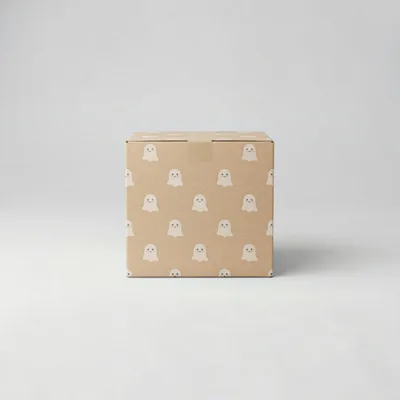 Cardboard Box Wrapped In Cute Ghost Pattern Paper