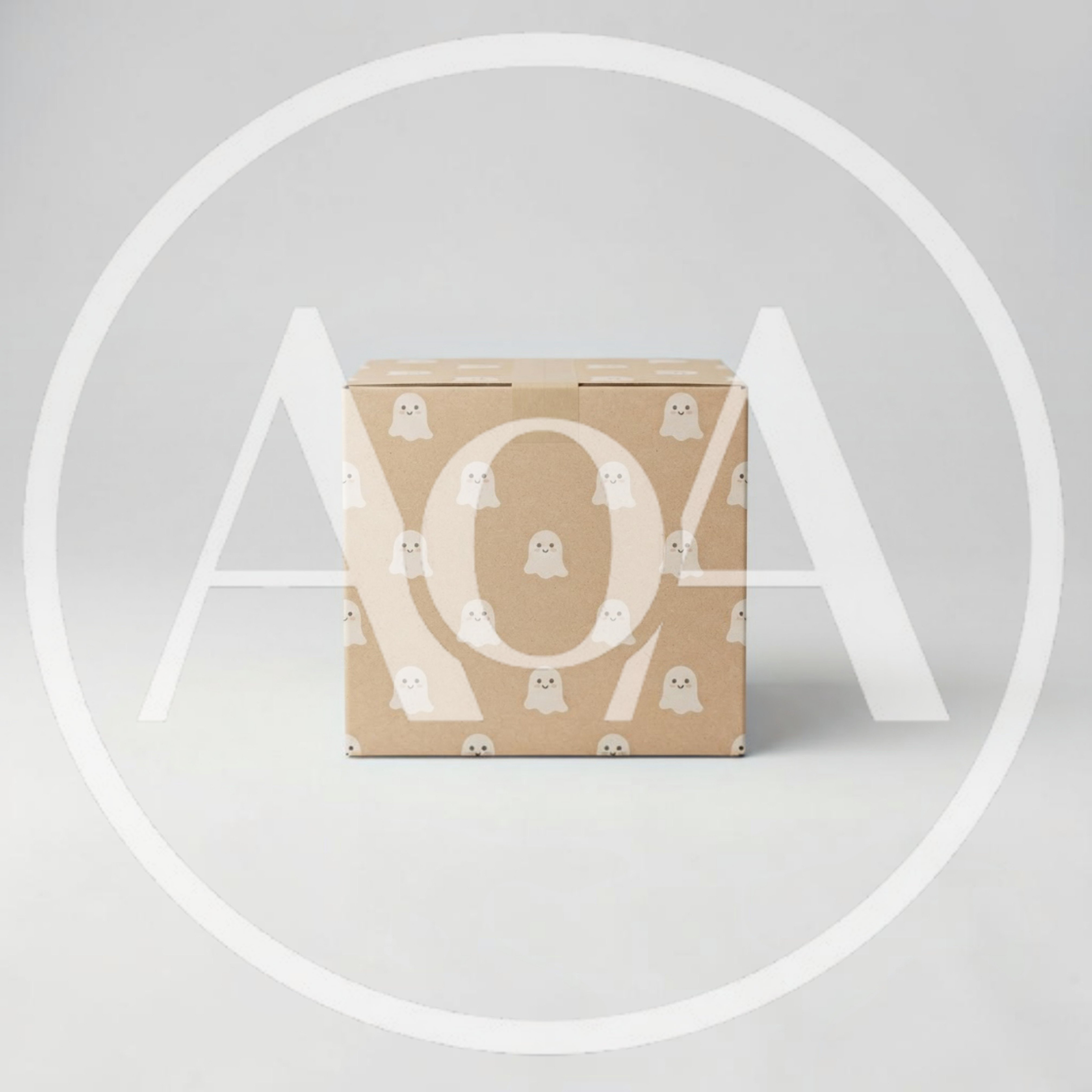 Cardboard Box Wrapped In Cute Ghost Pattern Paper