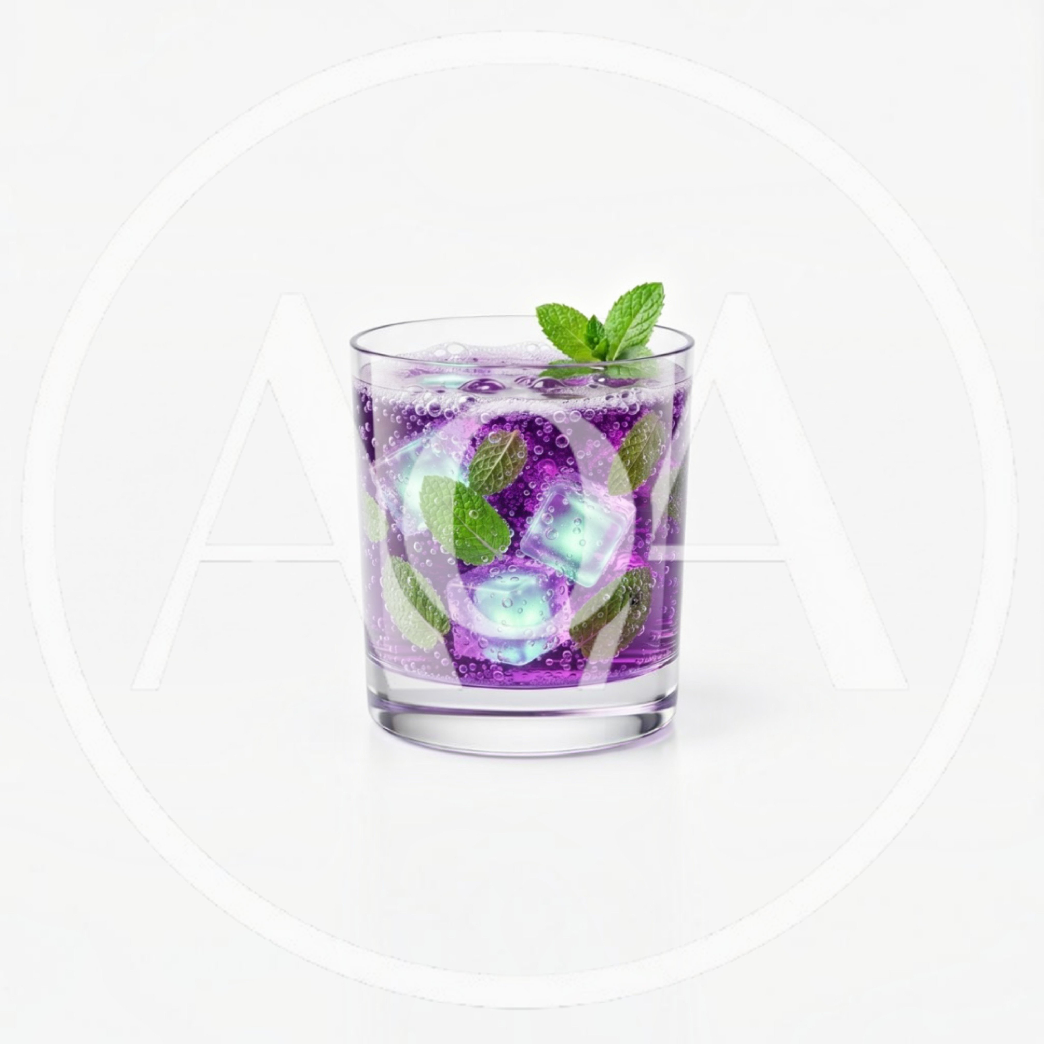 Refreshing Purple Cocktail With Mint And Glowing Ice Cubes