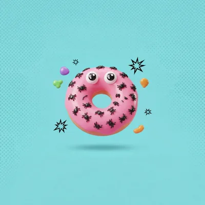 Cute Pink Donut With Spiders And Candy