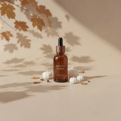 Autumn Elixir Skincare Bottle With Decorative Pumpkins