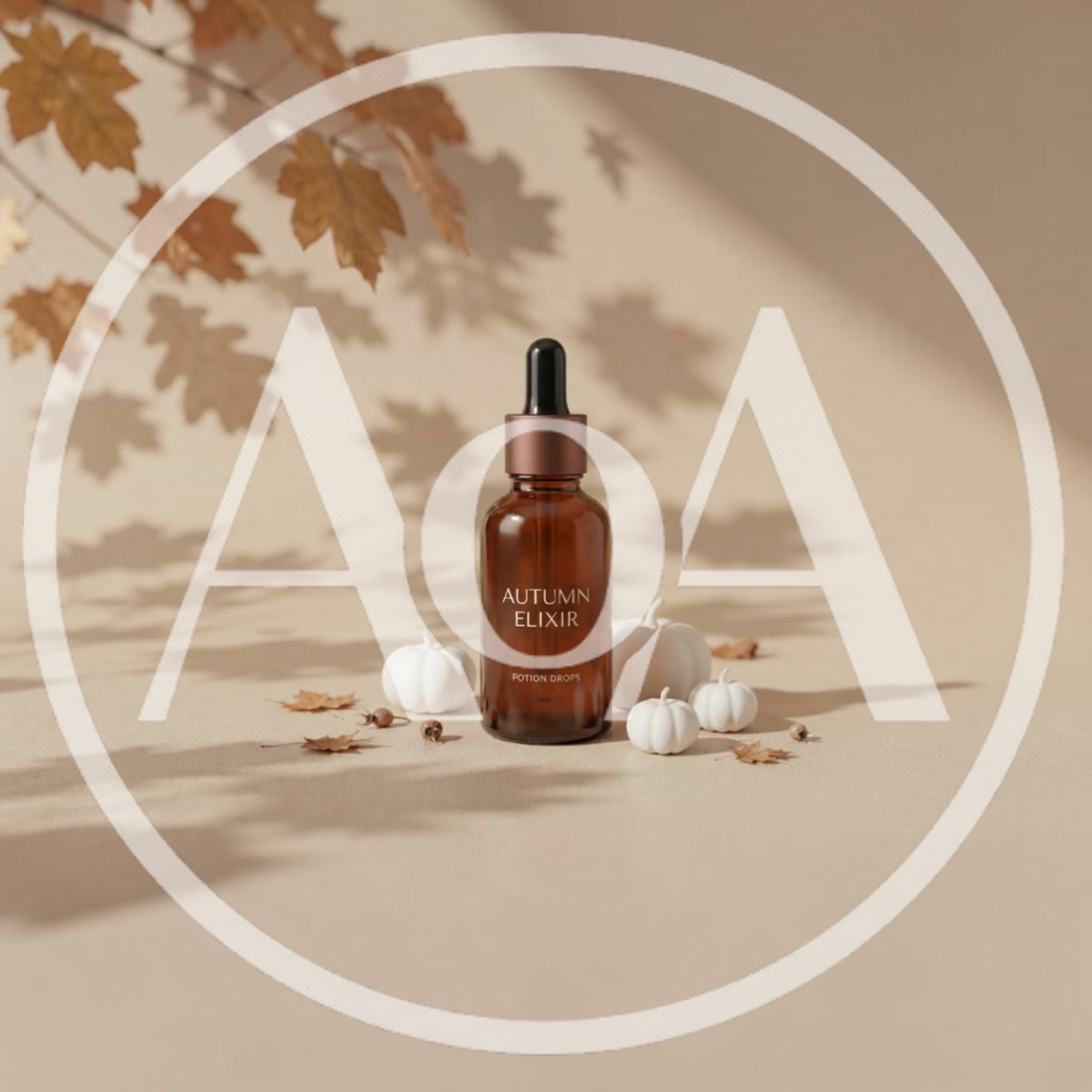Autumn Elixir Skincare Bottle With Decorative Pumpkins