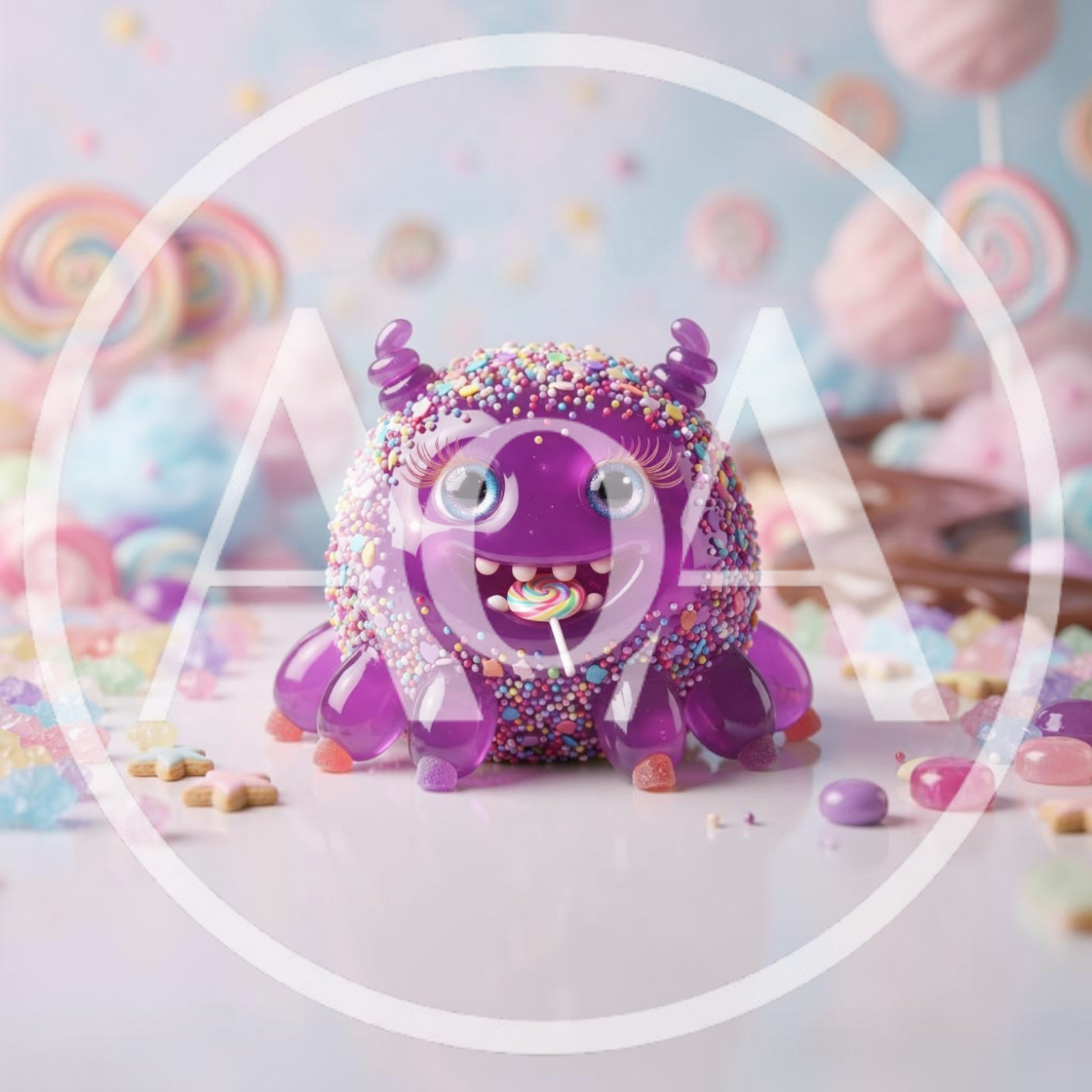 Cute Purple Jelly Monster Eating A Lollipop