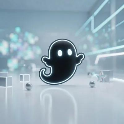 3D Neon Ghost Icon Floating In Futuristic Studio