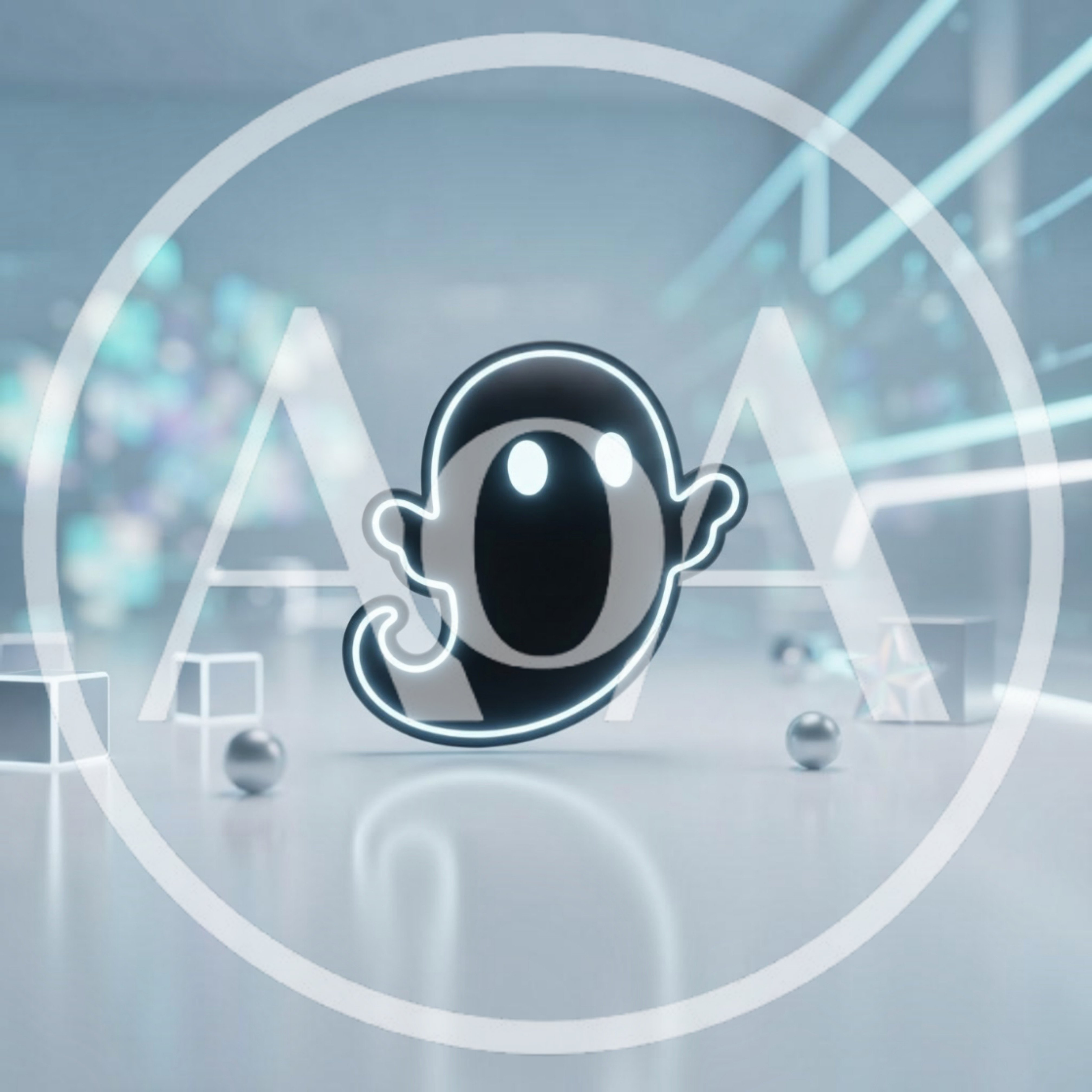 3D Neon Ghost Icon Floating In Futuristic Studio