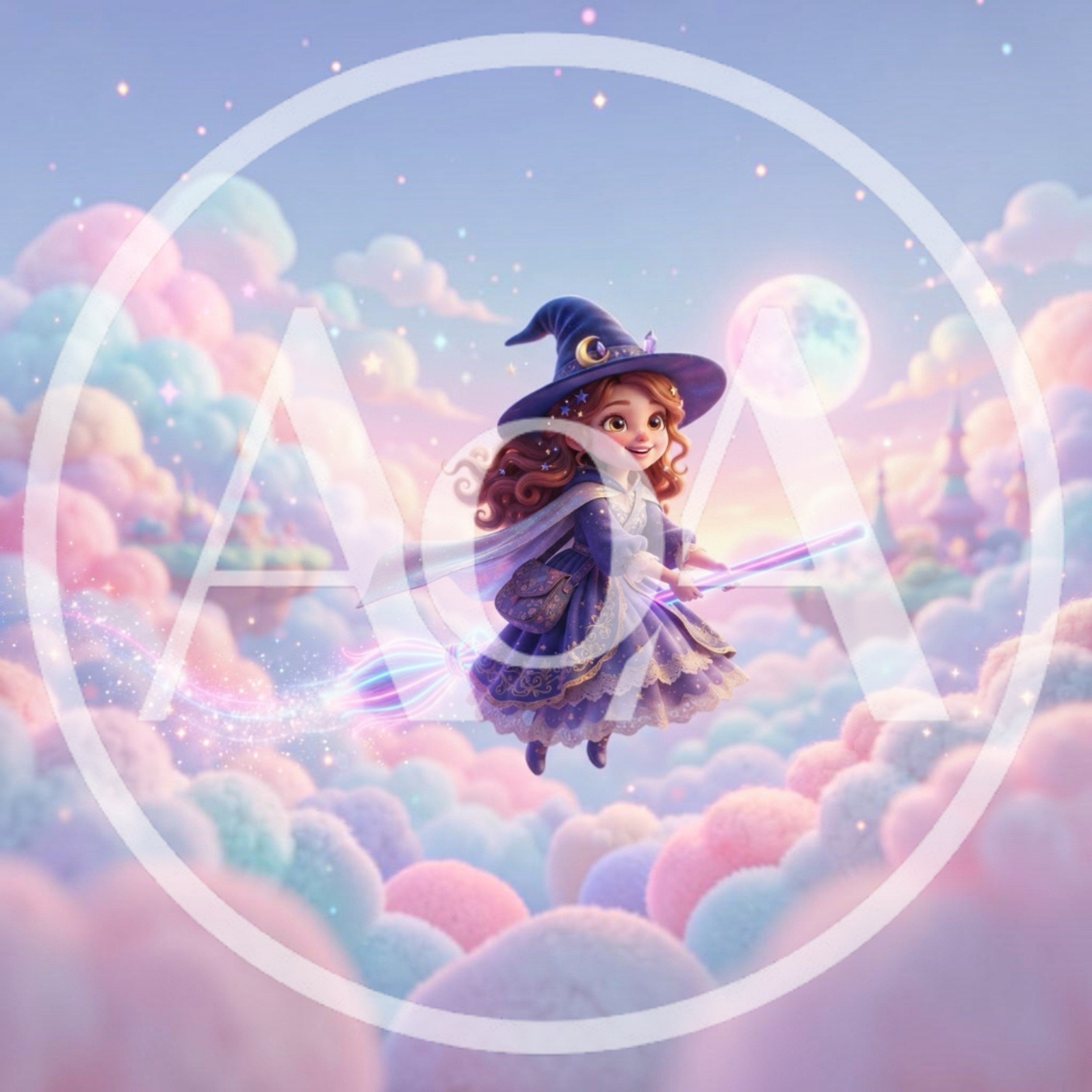 Cute Little Witch Flying On A Magical Broomstick