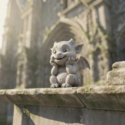 Cute Stone Gargoyle Statue Sitting On A Wall