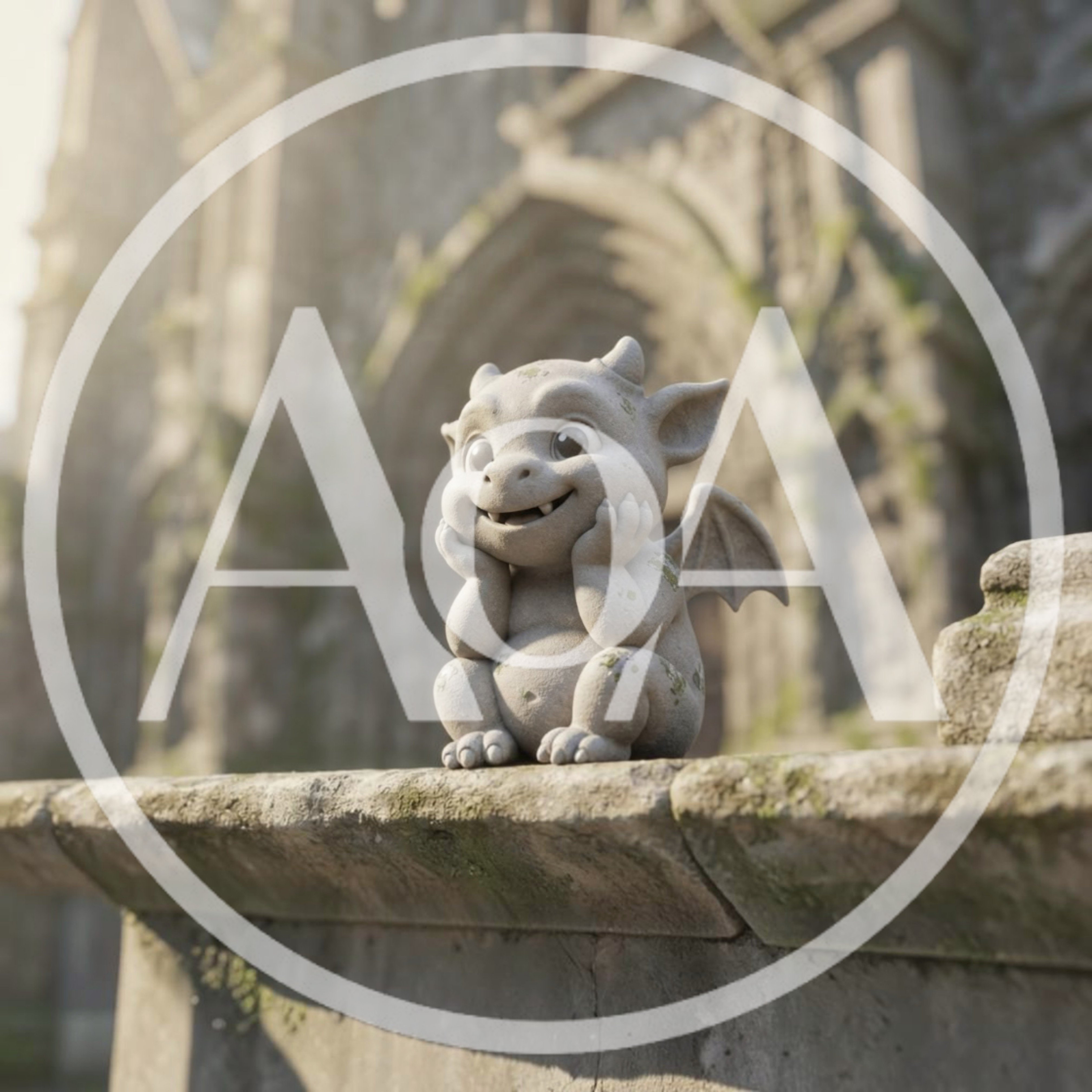 Cute Stone Gargoyle Statue Sitting On A Wall