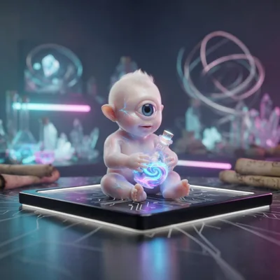 Cute Cyclops Baby Holding Glowing Magic Potion