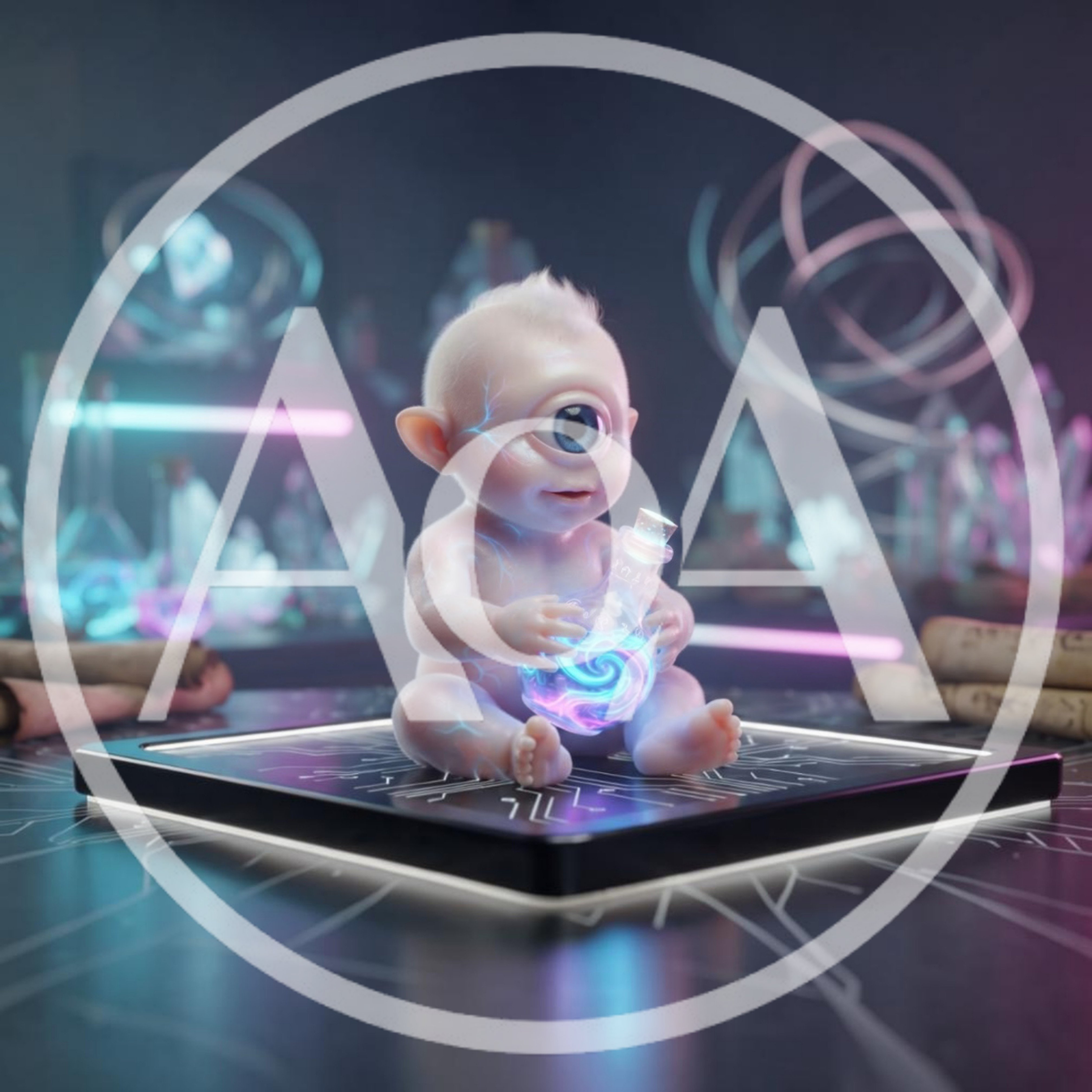 Cute Cyclops Baby Holding Glowing Magic Potion