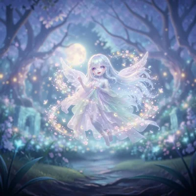 Chibi Fairy Floating In A Magical Enchanted Forest