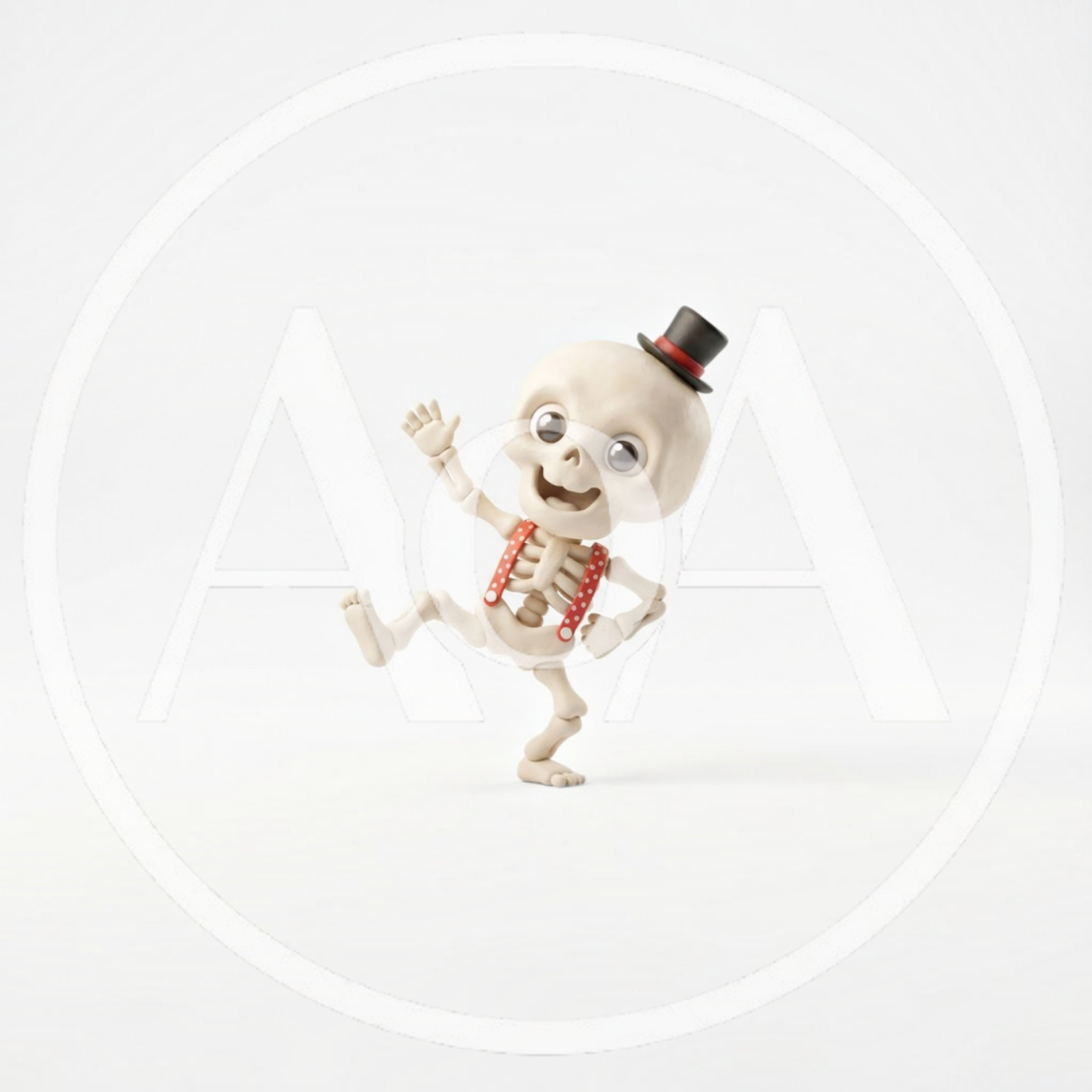 Cute Cartoon Skeleton Dancing With Top Hat