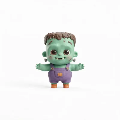 Cute 3D Frankenstein Monster Character With Pumpkin Overalls