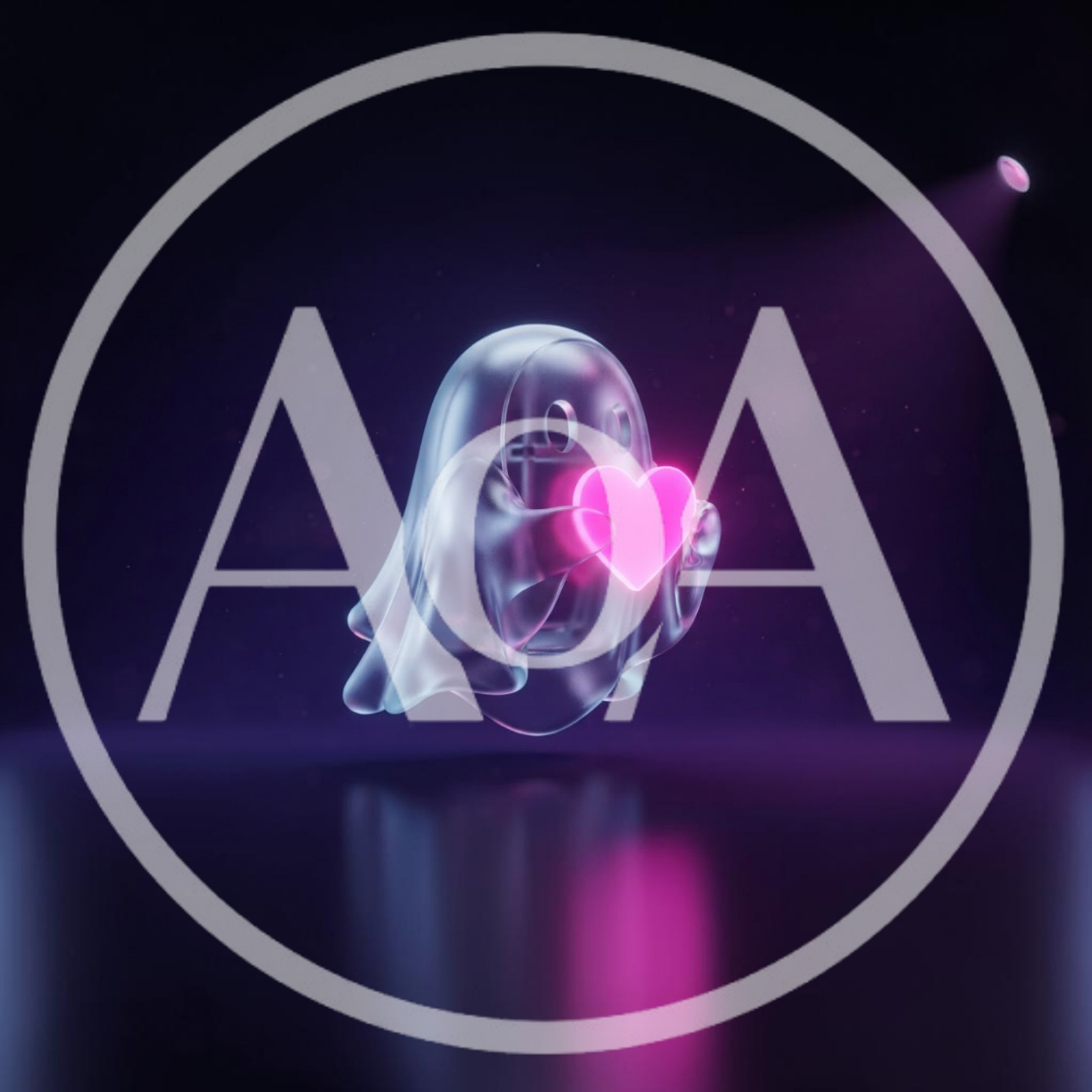 Transparent Glass Ghost Holding A Glowing Pink Heart
