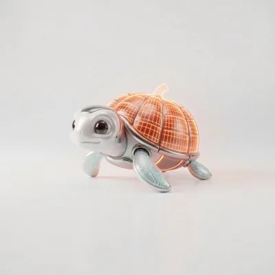 Futuristic Robotic Turtle With Glowing Digital Shell