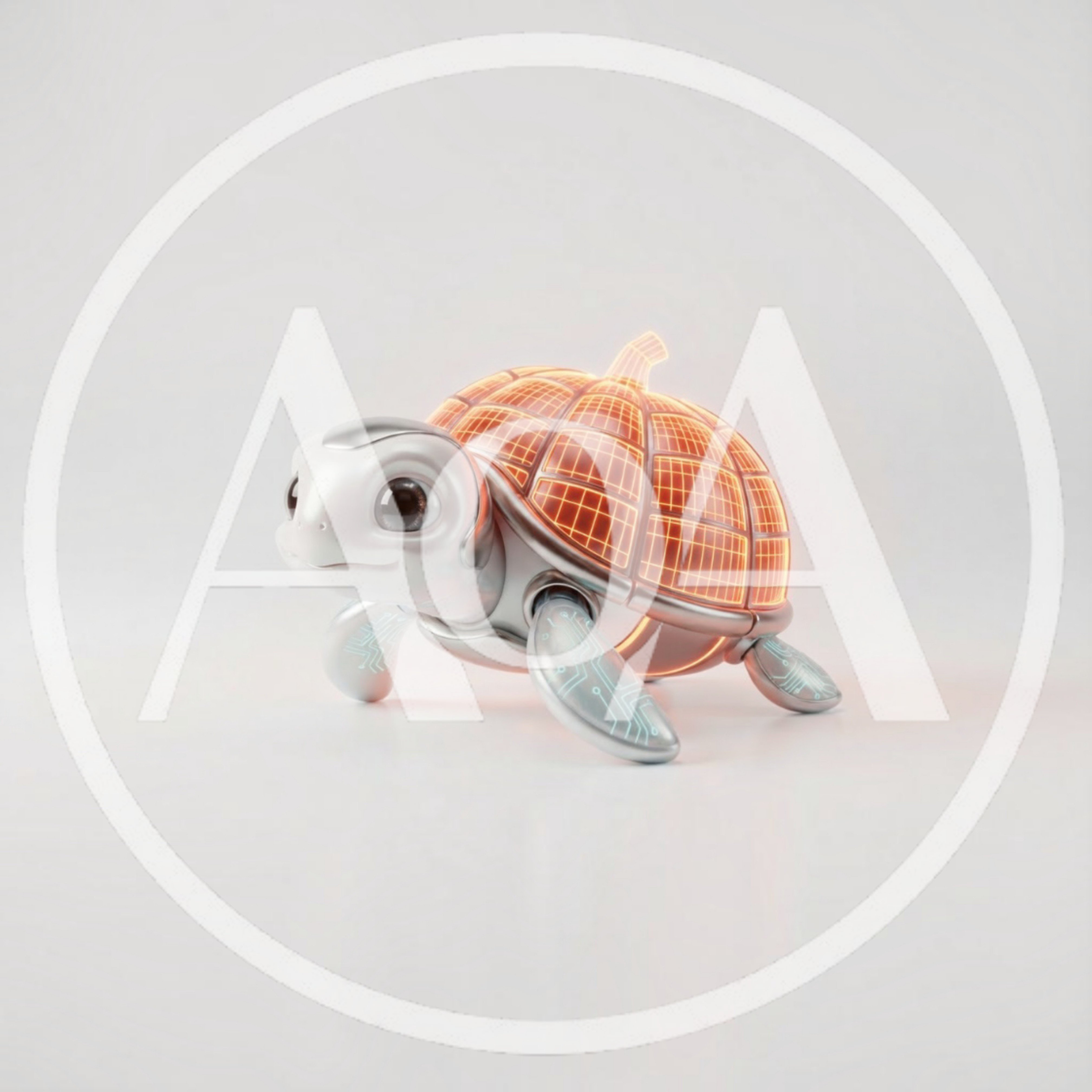 Futuristic Robotic Turtle With Glowing Digital Shell