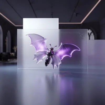 Glass Butterfly Bat Hybrid Sculpture on Display