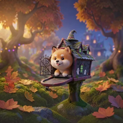 Cute Shiba Inu Puppy Inside A Spooky Halloween Mailbox