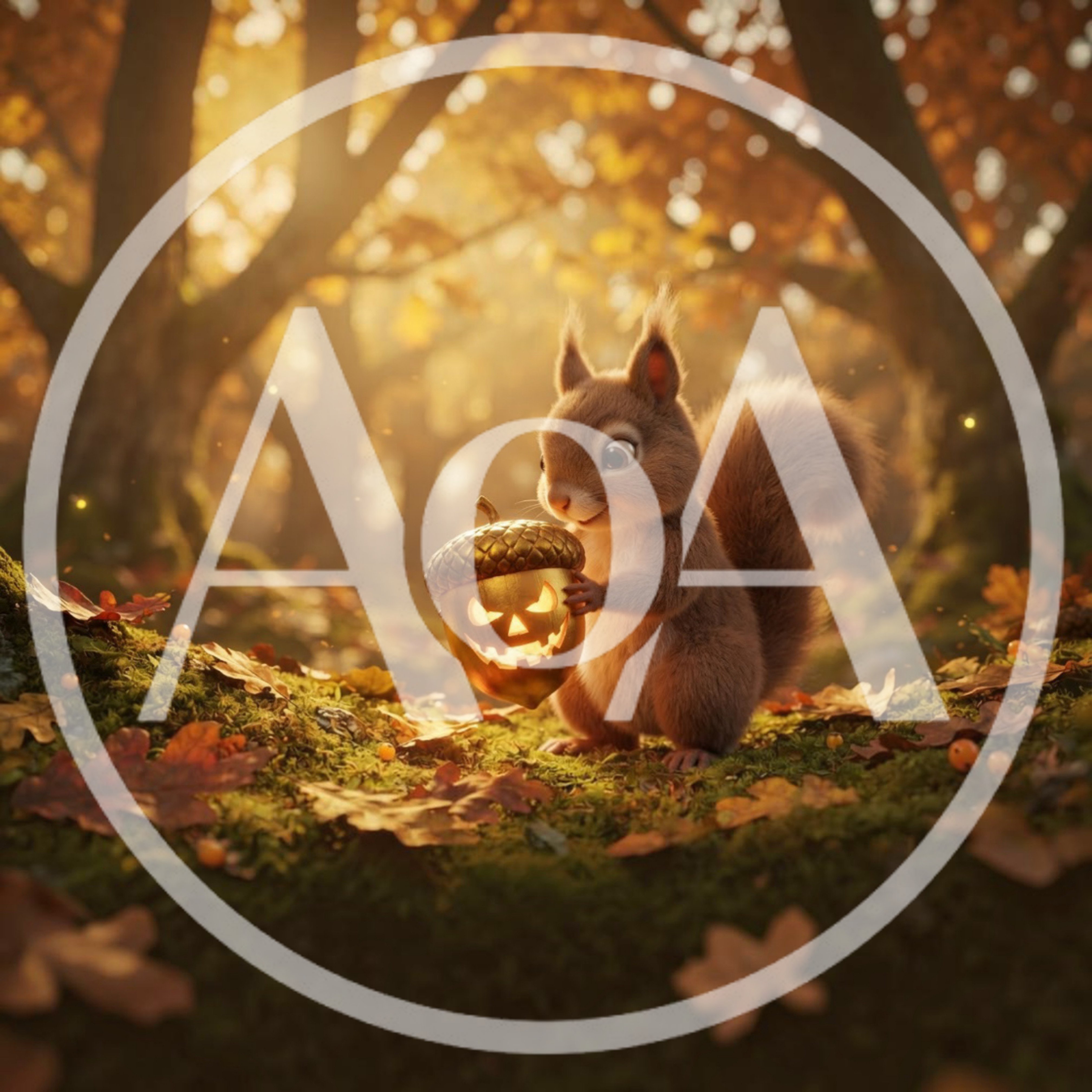 Cute Squirrel Holding A Glowing Jack O Lantern Acorn