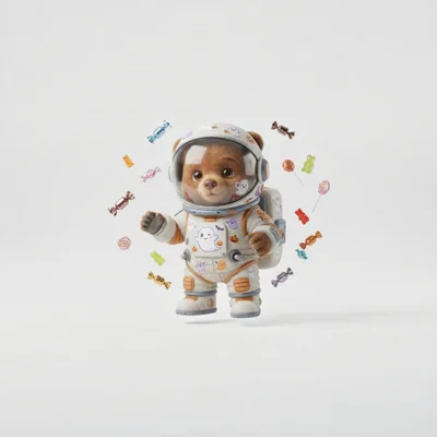 Cute Teddy Bear Astronaut Floating With Halloween Candy
